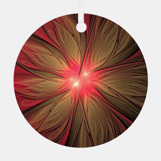 Blume des roten Fraktals Ornament Aus Metall (Rückseite)