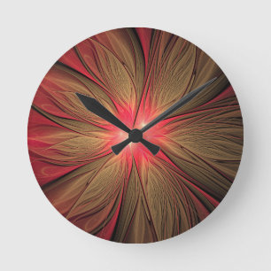 Blume des roten Fraktals Runde Wanduhr
