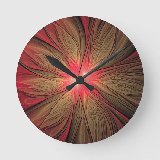 Blume des roten Fraktals Runde Wanduhr (Vorderseite)