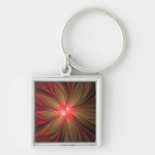 Blume des roten Fraktals Schlüsselanhänger