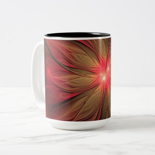 Blume des roten Fraktals Zweifarbige Tasse (Vorderseite Links)