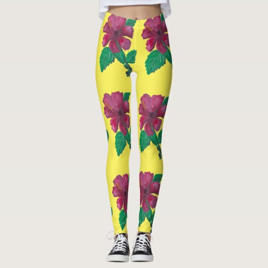 Blume des roten Hibiskus Leggings (Vorderseite)