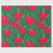 Blume des Roten Hibiskus über tropische Blätter Geschenkpapier (Flach)