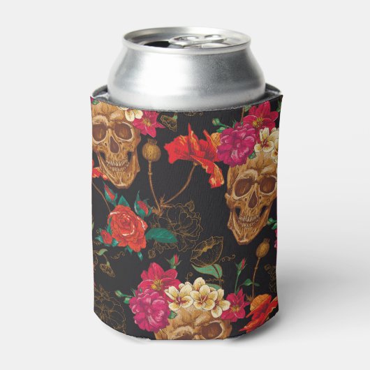 Blume des Schädels: Nahtloser dunkler Hintergrund. Dosenkühler (Kanne Vorderseite)