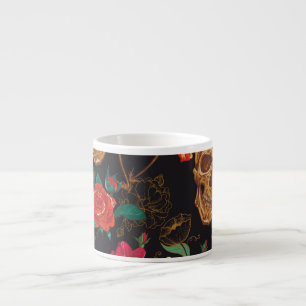 Blume des Schädels: Nahtloser dunkler Hintergrund. Espressotasse