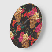 Blume des Schädels: Nahtloser dunkler Hintergrund. Große Wanduhr (Winkel)