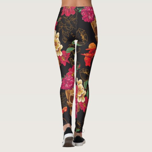 Blume des Schädels: Nahtloser dunkler Hintergrund. Leggings (Rückseite)