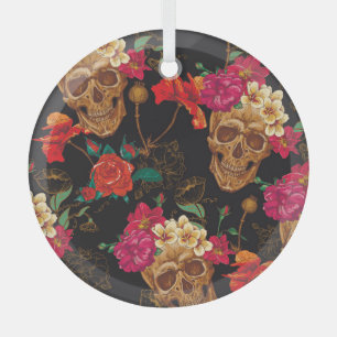 Blume des Schädels: Nahtloser dunkler Hintergrund. Ornament Aus Glas