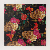 Blume des Schädels: Nahtloser dunkler Hintergrund. Puzzle (Horizontal)