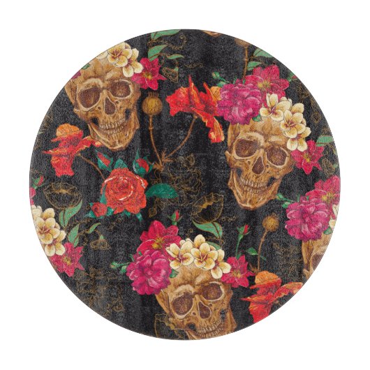 Blume des Schädels: Nahtloser dunkler Hintergrund. Schneidebrett (Vorderseite)