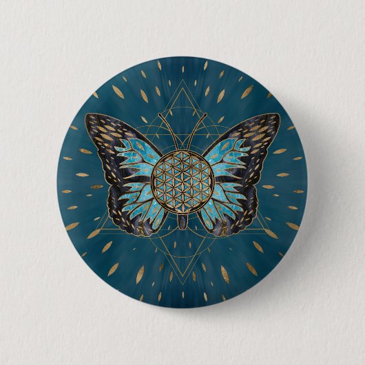 Blume des Schmetterlings - Blauer Edelstein und Go Button (Vorderseite)