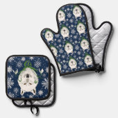 Blume des Schneefalls der Weißen Arktis Ofenhandschuh & Topflappen-Set (Vorderseite/Rückseite)
