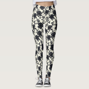 Blume des Spitzentyps Schwarz Leggings