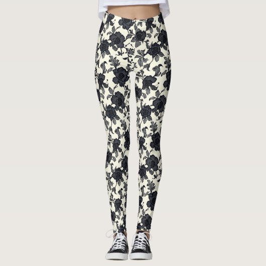 Blume des Spitzentyps Schwarz Leggings (Vorderseite)