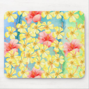 Blume des tropischen Aqua Green Yellow Pink Hibisk Mousepad
