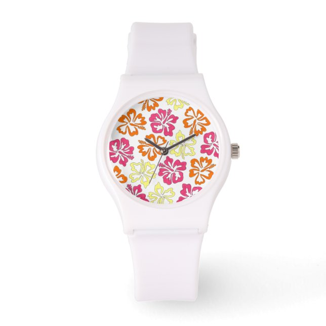 Blume des tropischen hawaiianischen Hibiskus Armbanduhr (Vorderseite)