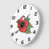 Blume des tropischen Roten Hibiskus mit grünen Blä Große Wanduhr (Winkel)