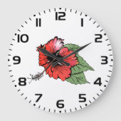 Blume des tropischen Roten Hibiskus mit grünen Blä Große Wanduhr (Vorderseite)