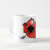 Blume des tropischen Roten Hibiskus mit grünen Blä Kaffeetasse (Vorderseite Links)