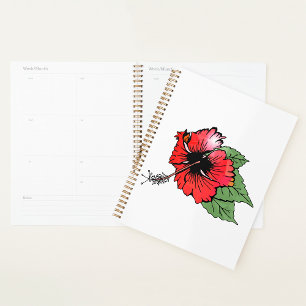 Blume des tropischen Roten Hibiskus mit grünen Blä Planer