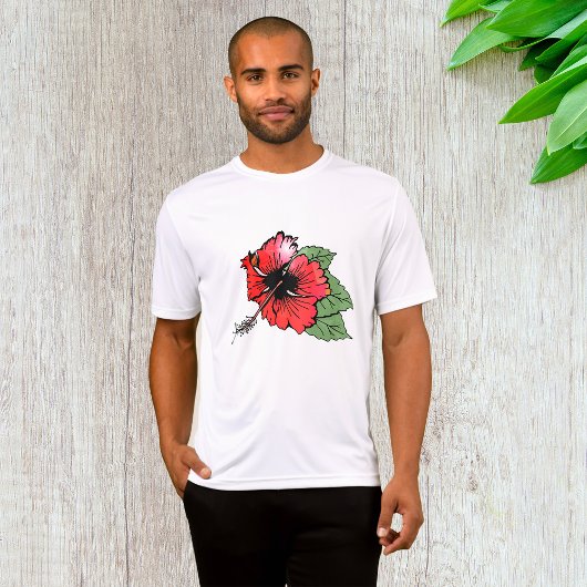 Blume des tropischen Roten Hibiskus mit grünen Blä T-Shirt