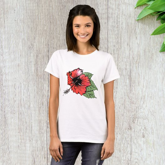 Blume des tropischen Roten Hibiskus mit grünen Blä T-Shirt