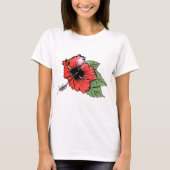 Blume des tropischen Roten Hibiskus mit grünen Blä T-Shirt (Vorderseite)