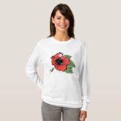Blume des tropischen Roten Hibiskus mit grünen Blä T-Shirt (Vorne ganz)