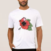 Blume des tropischen Roten Hibiskus mit grünen Blä T-Shirt (Vorderseite)