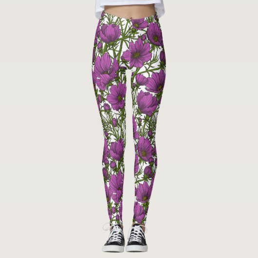 Blume des violetten Kosmos Leggings (Vorderseite)