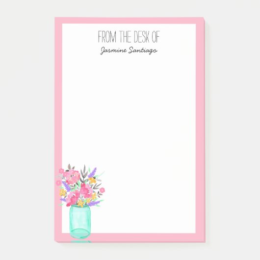 Blume des Wasserfarben-Mason Jar Post-it Klebezettel (Vorderseite)