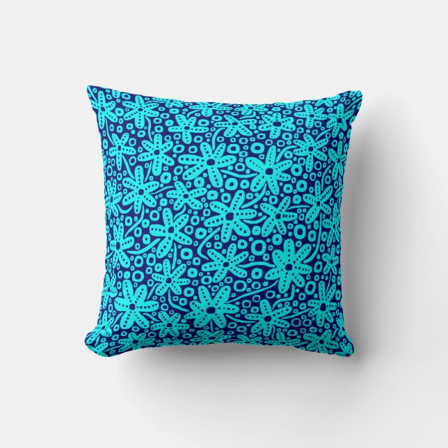 Blume Design - Cyan on Deep Navy Kissen (Vorderseite)