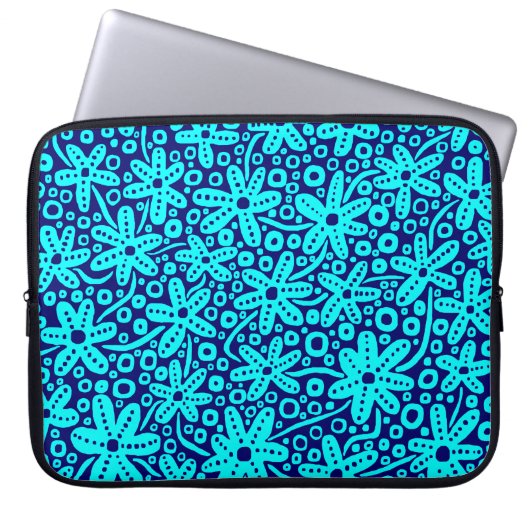 Blume Design - Cyan on Deep Navy Laptopschutzhülle (Vorderseite)