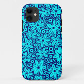Blume Design - Cyan on Deep Navy.pdf iPhone Case (Rückseite)