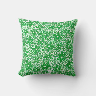 Blume-Design - Grasgrün auf Weiß Kissen