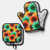 Blume Design Küche Pothalter Ofenhandschuh & Topflappen-Set (Vorderseite/Rückseite)