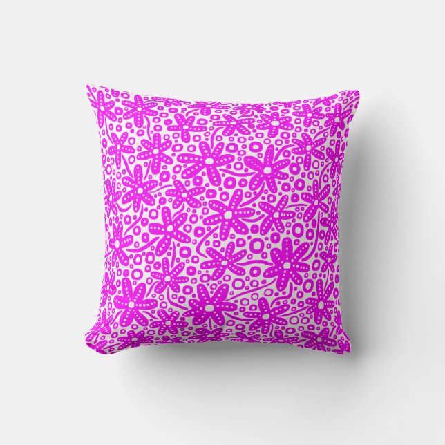 Blume Design - Magenta auf Weiß Kissen (Vorderseite)