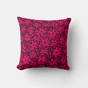 Blume Design - Neon Red auf Black Kissen
