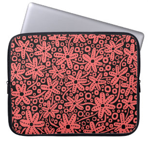 Blume Design - Tropisches Rosa auf Schwarz Laptopschutzhülle