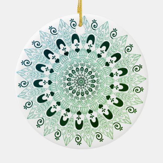 Blume-Design von grün und weiß Mandala Keramik Ornament (Hinten)