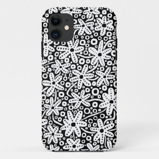 Blume Design - Weiß auf Black.pdf iPhone 11 Hülle