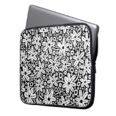 Blume Design - Weiß auf Schwarz Laptopschutzhülle (Vorderseite Links)