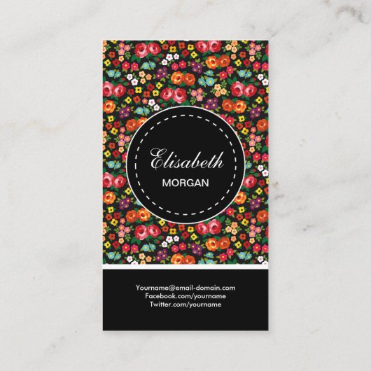Blume Designer Farbiges Blumenmuster Visitenkarte (Rückseite)