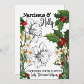 Blume, Dezember, Narzisse, Holly, Geburtstag Feiertagskarte (Vorne/Hinten)