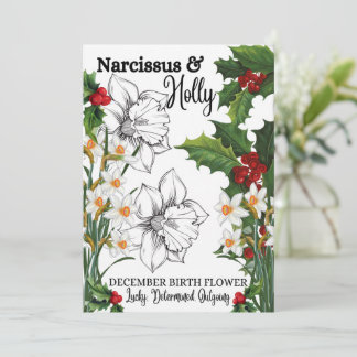 Blume, Dezember, Narzisse, Holly, Geburtstag Feiertagskarte