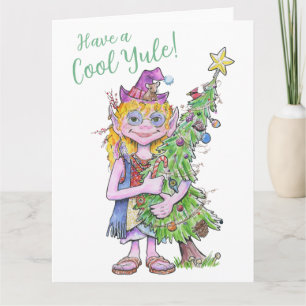 Blume, die baumumarmende Hippie-Elf-Karte Karte