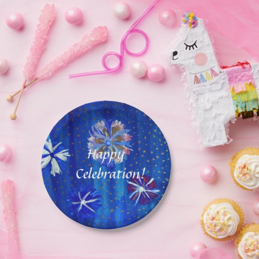 Blume, die Blue Custom Paper Teller 7 in Gezeichne (Party)