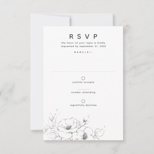 Blume, die Elegant Minimal Wedding RSVP Zeichnend Karte (Vorderseite)