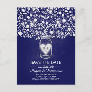 Blume, die Save the Date Jar Royal blau Ankündigungspostkarte
