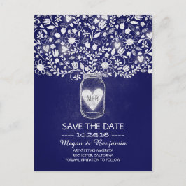 Blume, die Save the Date Jar Royal blau Ankündigungspostkarte